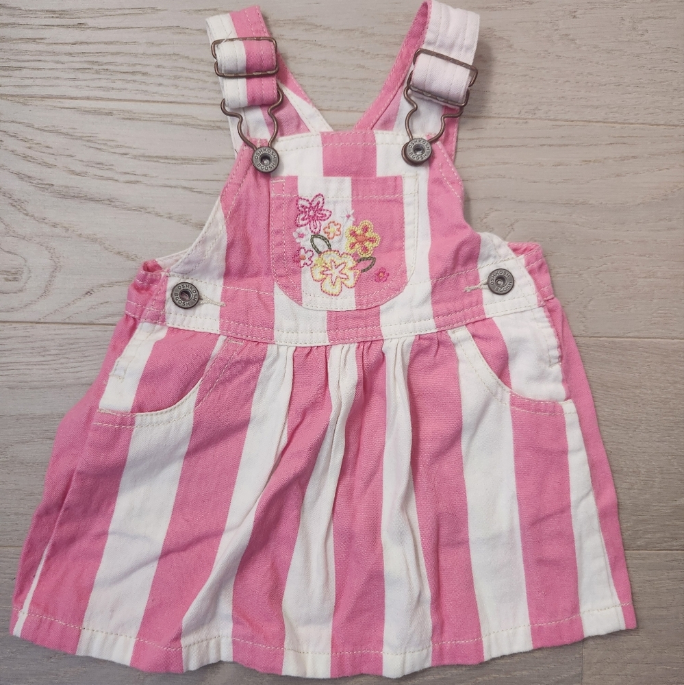 Vintage Carter's Pink and White Striped Kids Overalls Dress 3 Months